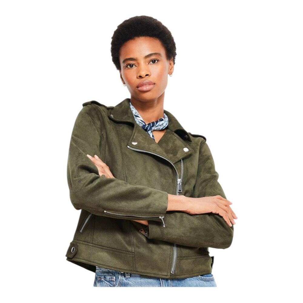 VIGOSS XL green suede CHIC BIKER JACKET STYLISH MOTORCYCLE trendy OUTERWEAR
